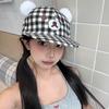 Японские милые ушки медвежонка универсальная широкополая большая для лица показывающая лицо маленькая бейсболка черно-белая клетчатая кепка женская