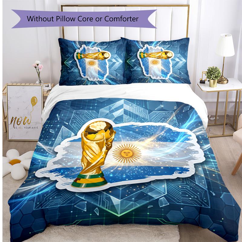 Argentina Football Printed Bedding 3 Piece Set Cozy Breathable Bed Cover Set as Housewarming Holiday Gift