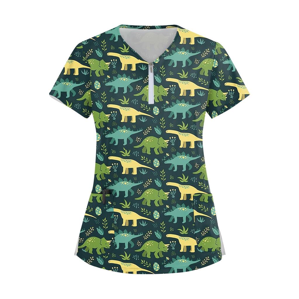 Women's Zip Collar Fashion Casual Small Animal Prints Tops Dry-nurse Top