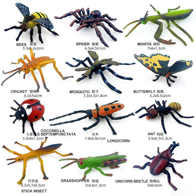 12Pcs Wild Insect Animals Model Set Butterfly Scorpion Mantis Cicada Lizard Action Figures Miniature Kid Education Halloween Toy
