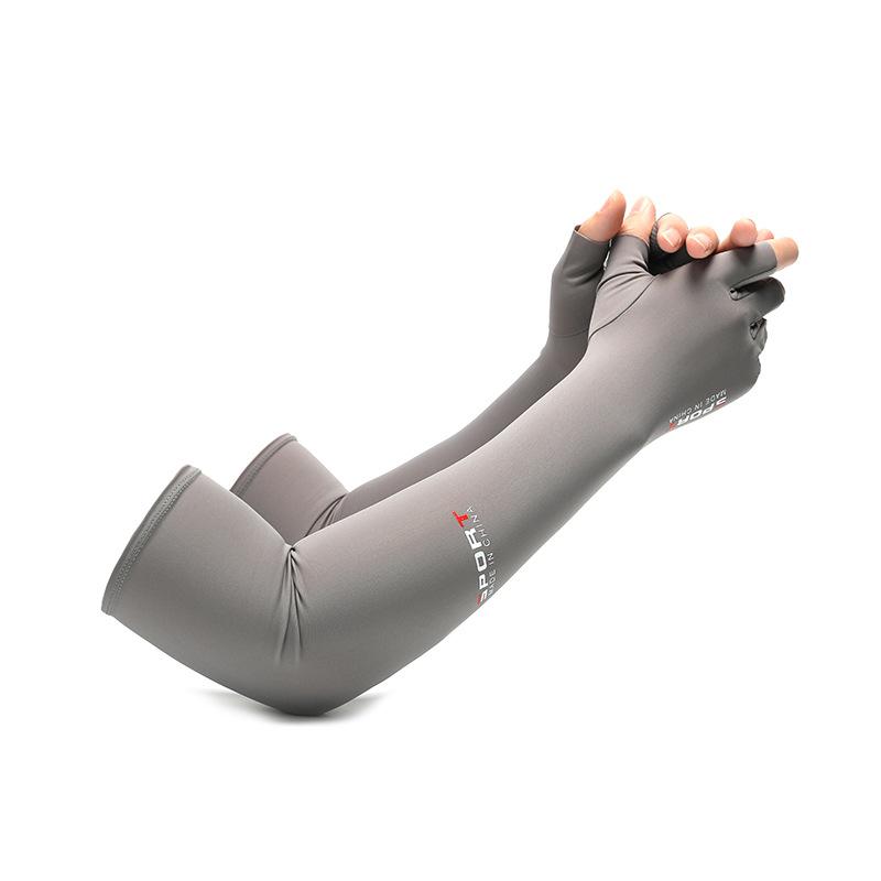 Half finger Sun Protection Ice Sleeve Men's Extended Outdoor Cycling UV Protection and Anti Slip Fishing Two Finger Ice Silk Gloves
