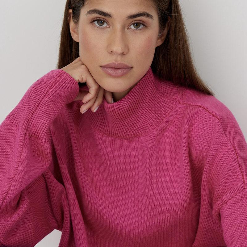 Women Autumn Winter Half High Neck Solid Color Long Sleeve Loose Knitted Casual All Match Sweater