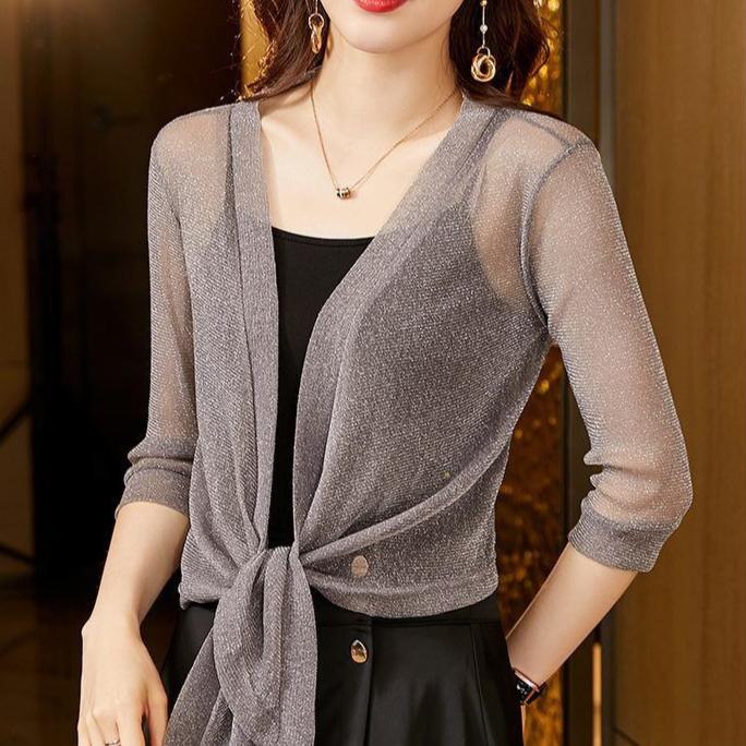 Короткая солнцезащитная одежда для женщин, летняя крупная сетчатая шаль, тонкий кардиган, короткое пальто, топ для женщин