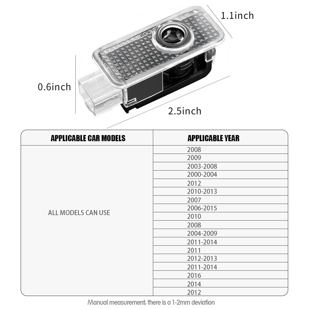 For Audi C5 2pcs LED Light Car Door Projector Car Welcome Lamp For Audi Quattro Sline A4 B7 B8 B9 A3 8P 8V 8L A5 A6 C6 C5 C7 A1 Q2 Q3 Q7 RS