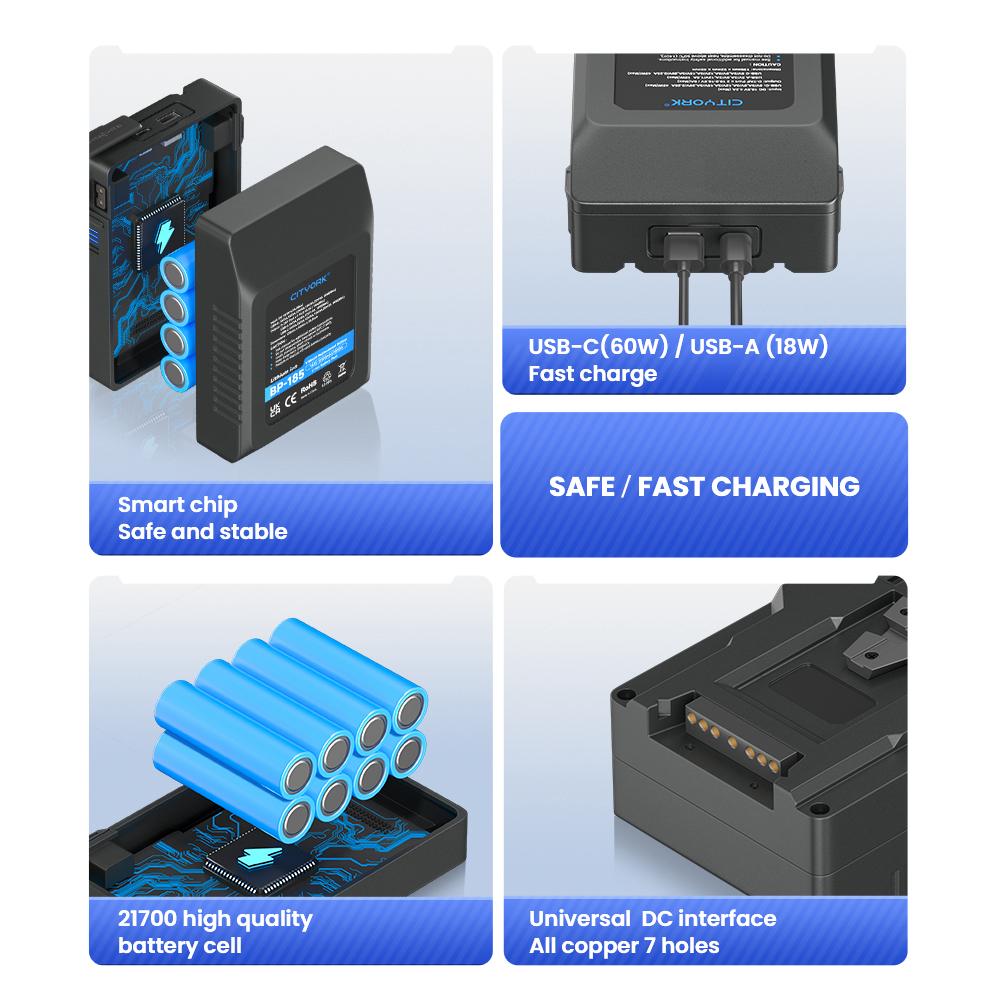 Аккумулятор с V-образным креплением BP-185 USB для Sony HDCAM, XDCAM, цифровых кинокамер, светодиодной подсветки, DSLR BMPCC 4K, мониторов и других видеокамер