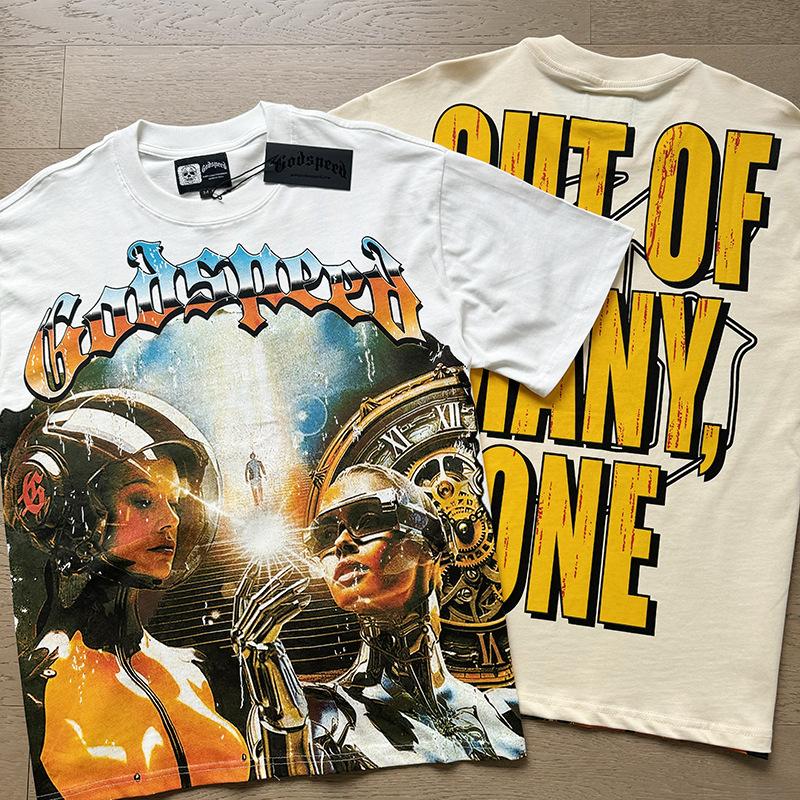 New Meichao Godspeed Skull Rock Band Crew Neck Wash Black Short Sleeve T-Shirt Couple Same Style