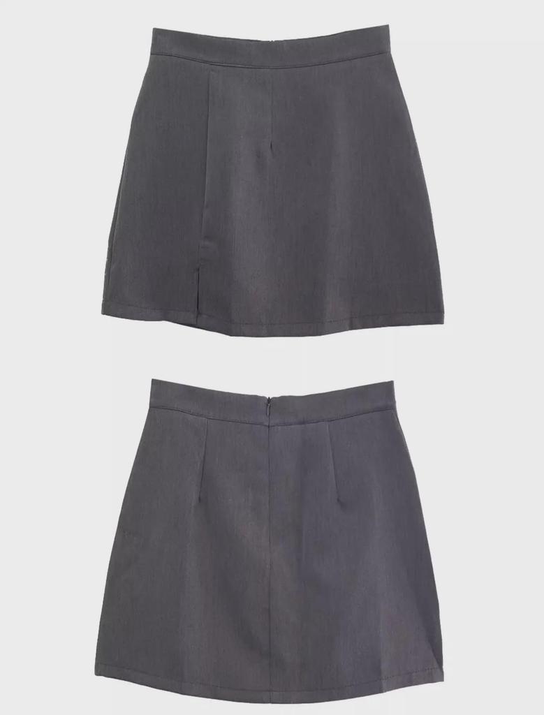 Women's Summer 2024 Slim Gray A-Line Skirt: High-Waisted Slit, Workwear Style, Knee-Length