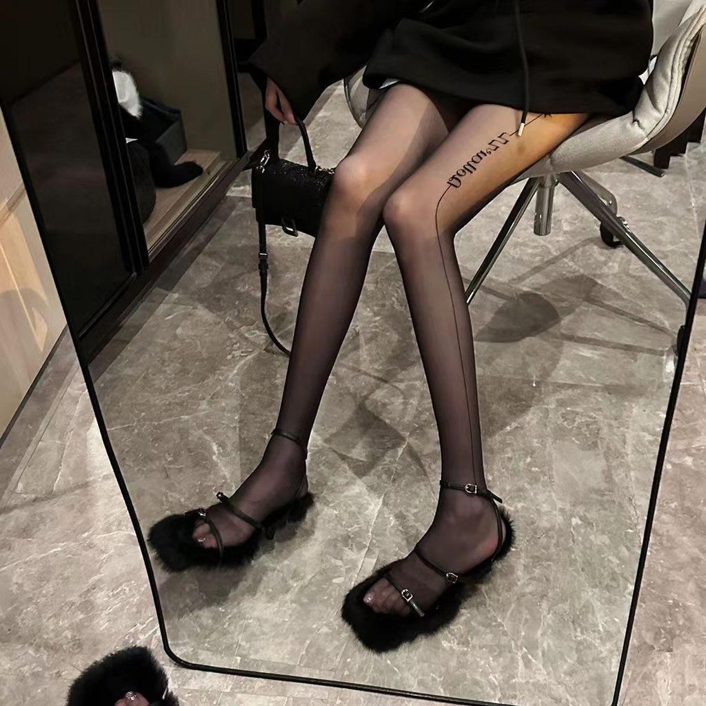 Элегантные черные шелковые носки с бантом и принтом татуировки — не цепляются, прозрачные и стильные для лета