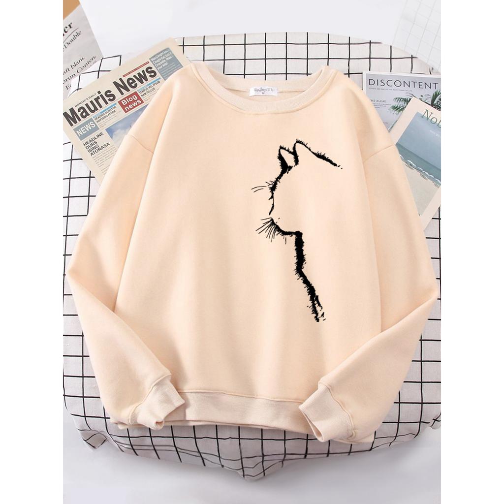 Simple Strokes Of Cat Pet Print Hoody Womens Shoulder Drop All-match Hoodies Simple S-4XL Hoodie Street Quality Clothing Female