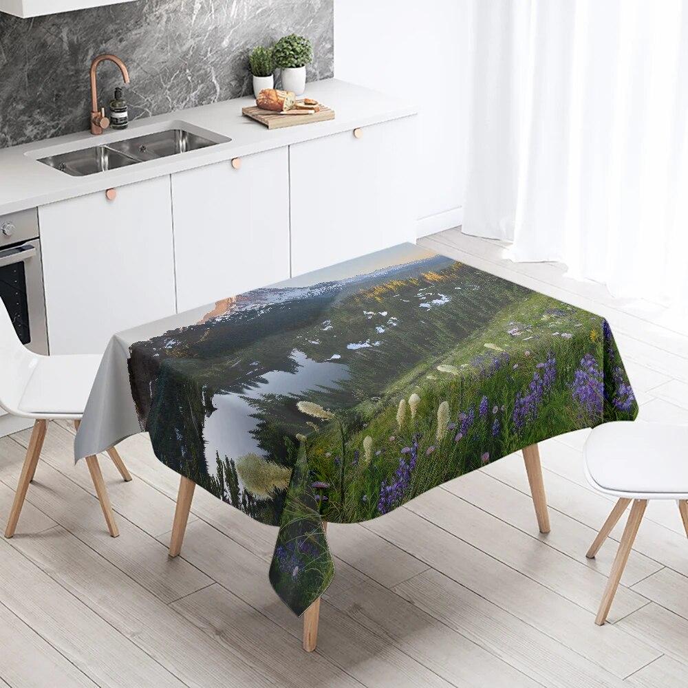 Natural Landscape Tablecloth Camping  Antifouling Waterproof Rectangular  Dining Table Home Decoration