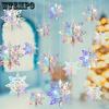 12pcs Christmas Hanging Snowflakes Decorations 3D Iridescent Paper Snowflakes Snow Flakes Garland Christmas Tree Decoration Party Ornaments