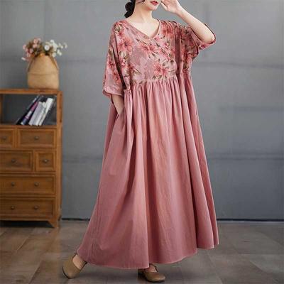Летнее платье с V-образным вырезом, большого размера, длинное платье