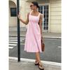 Women Casual Fashion Square Neck Sleeveless Color Block Striped High Waist Long Dress