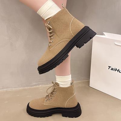 Модные ботинки женские 2024 осень новые кожа замша массивные женские короткие ботинки британский стиль женские мотоботы размер 36-42