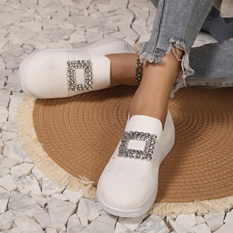 Квадратная пряжка со стразами, летний новый стиль, модная удобная повседневная сетчатая неглубокая горловина, износостойкая спортивная женская обувь