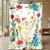 Floral Fantasy with Pup Theme blanket Lightweight Warm Flannel Blanket Decorative Throw Blanket for Home Decoration