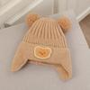 2 шт./набор Детская шапка и перчатки Набор Форма медвежьих ушек Защита ушей Однотонная вязаная шапка Эластичный теплый набор перчаток Зимний набор головных уборов