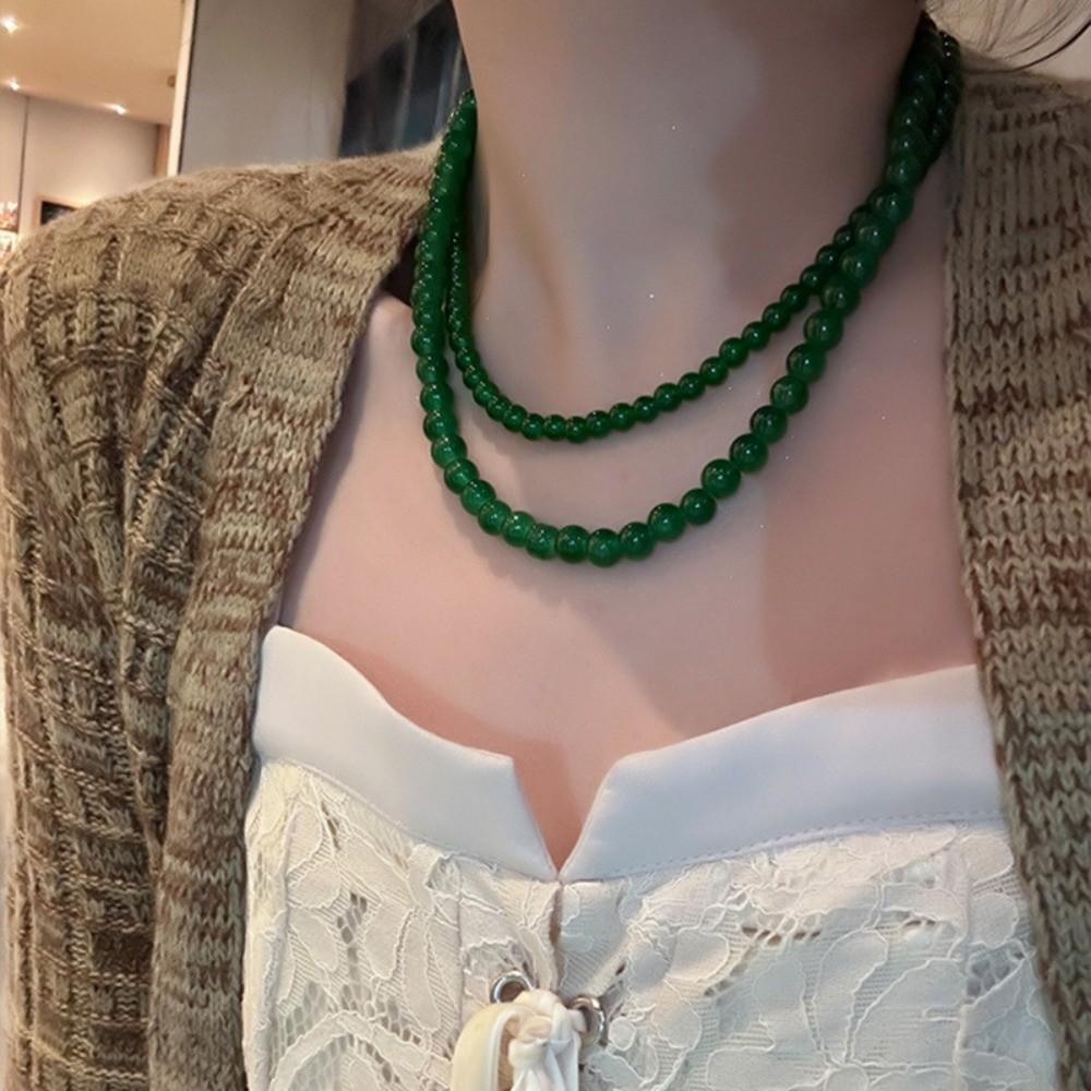 Round Green Beads Necklace 4 6 8 10mm Collarbone Chain New Choker Necklace Gifts