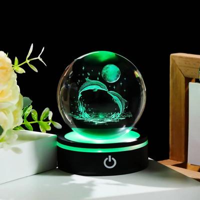 3D Хрустальный шар Дельфин Подарки для женщин Пар Статуэтка Лампа Стеклянные Животные Фигурки Домашний Декор