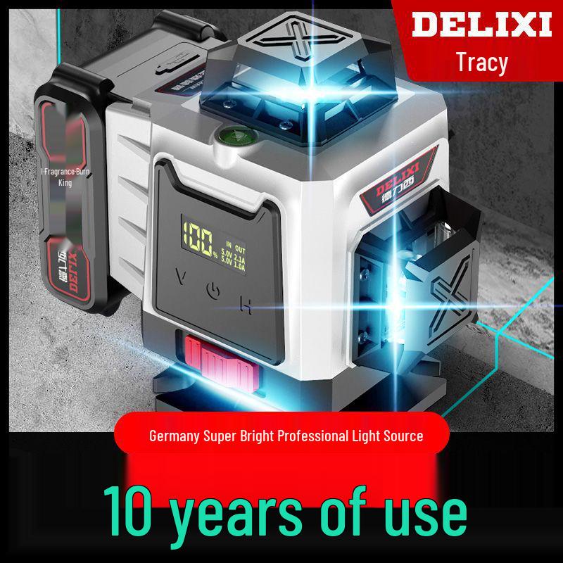 Лазерный уровень Delixi 12 линий для наружных работ с высокоточным зеленым светом и увеличенным временем ожидания