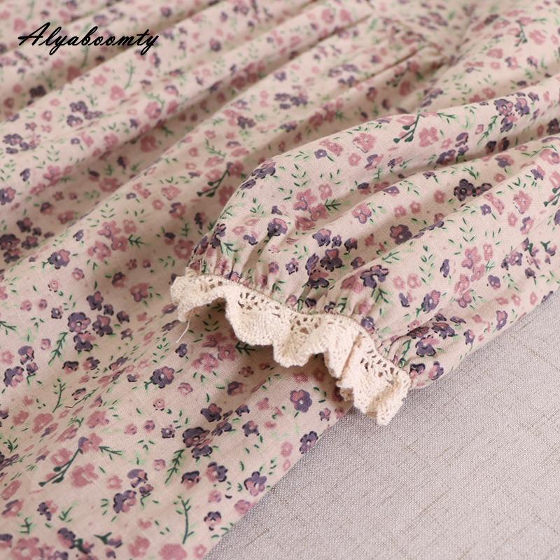 Mori Girl, весенне-осеннее женское платье в стиле ретро с воротником-стойкой, синее, абрикосовое, кофейное, с цветочным принтом, хлопковое и льняное винтажное свободное платье миди