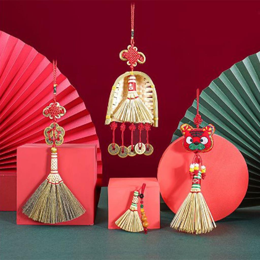 Broom Dustpan Decor Chinese Year Ornament Pendant New Tassel Hanging Decor Mini Fortune Broom