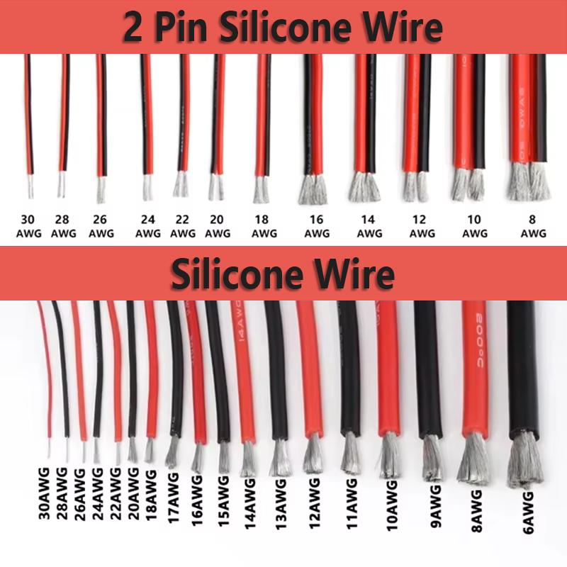 Мягкий силиконовый провод 1 и 2 контакта, 3-10 м, луженая медь, 8-30 AWG, красный, черный, термостойкий, для автомобильной батареи, автомобильная электрическая кабина