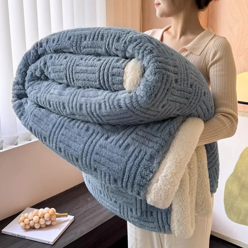 Solid Color Jacquard A Class Cotton Velvet Blanket Four Season Universal Multi-function Thick Warm Lamb Wool Office Nap Blanket