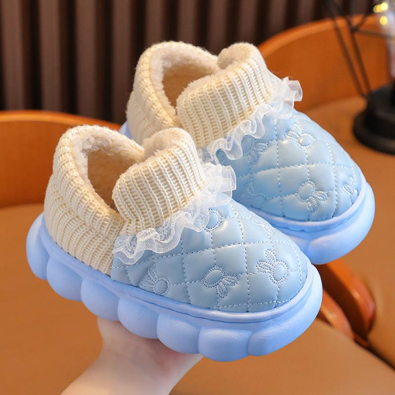 Детские водонепроницаемые хлопковые туфли с бархатной подкладкой - нескользящий дизайн с изображением мультяшного кролика для мальчиков и девочек