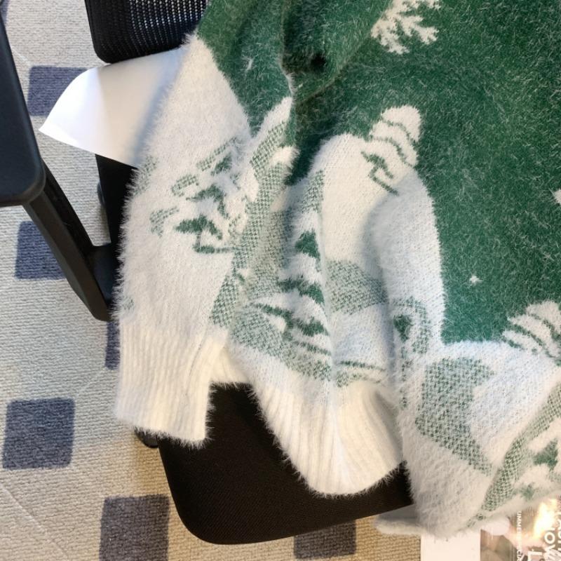 Winter New Cute Print Loose Christmas Pullovers Sweater Women Tops O Neck Long Sleeve Vintage Knitted Sweater Woman Casual Fashion Lady Jumpers 25513