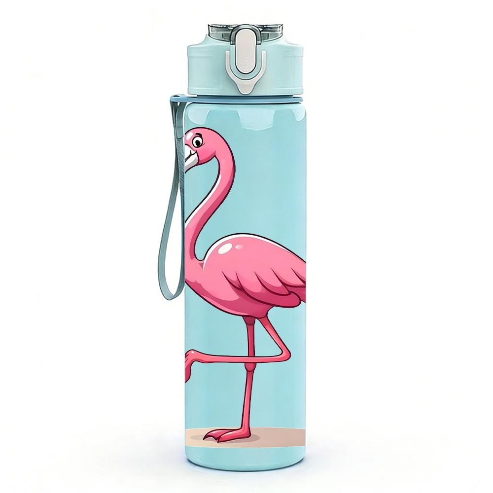 1PC Pink Flamingo Bird 750ml Color Plastic Sports Water Bottle Leakproof Flip Straw Lid Suitable for Sports Office Home Use