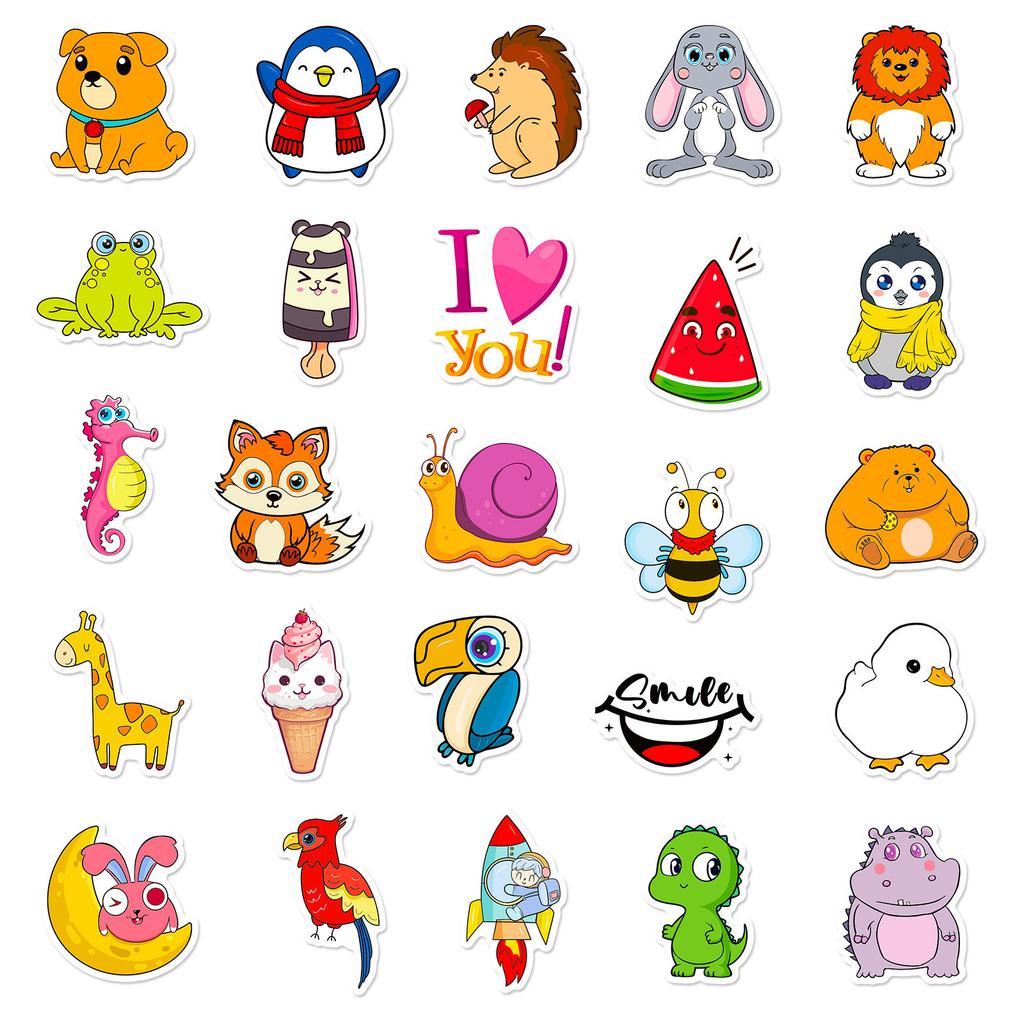 50 Cute Animals Fresh and Fashionable Suitcase Water Cup Notebook Cute Wind Waterproof Stickers