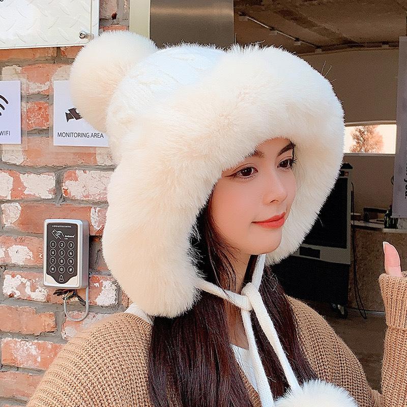 Hair Ball Lovely Winter New Knitted Wool Cap Three Ball Set Head Padded Warm Ear Protection Female Hat