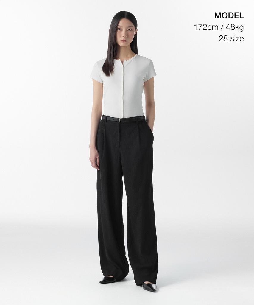 MUSINSA STANDARD WOMAN Women'S Crinkle One-Pleat Wide Elastic Waist Pants [Black]