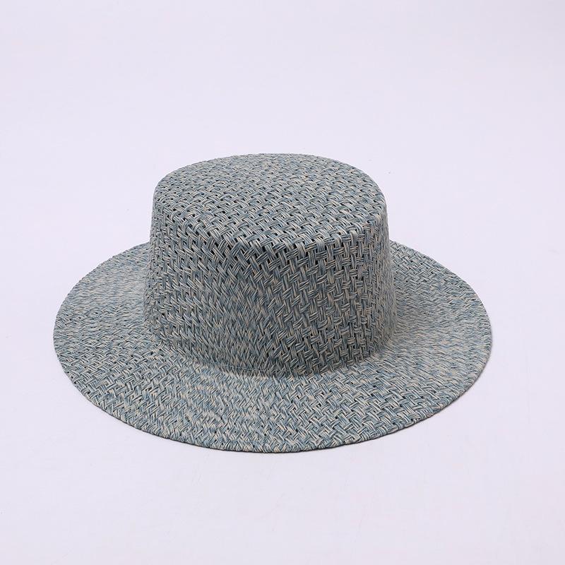 French flat top top hat multi-colored narrow brim daily versatile retro straw hat summer sun hat breathable vacation