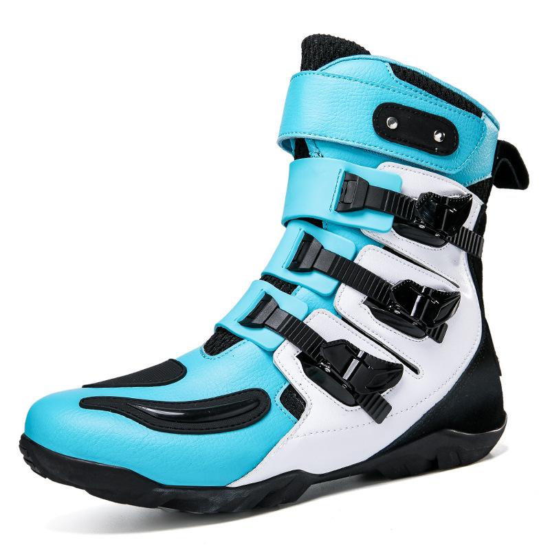Autumn and Winter New Large-sized Buttoned High-top Motorcycle Shoes, Anti-drop Motorcycle Shoes, Outdoor Riding Boots
