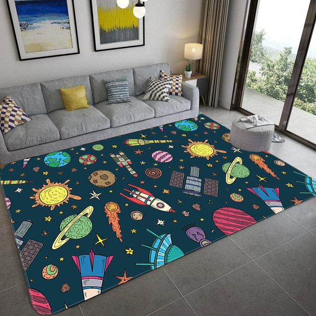 Cartoon Space Universe Planet Carpet For Children Soft Flannel Kids Play Mat Boys Girl Room Mat Bedroom Bedside Carpet Floor Rug
