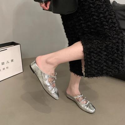 Внутренняя часть, увеличивающая рост бантом серебристого цвета, сумка на голову, полуперетягивающая женская обувь, модная верхняя одежда 2025 года, новые летние сандалии Мэри Джейн