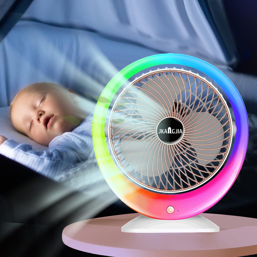 USB Charging Colorful LED Desk Fan with Gradient Ambient Light 3-Speed Wind Power 1200mAh Battery