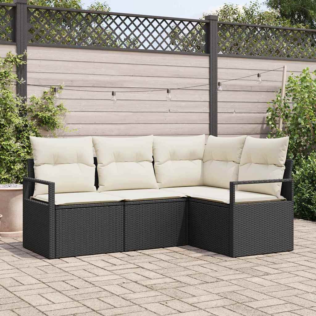 4 Piece Sofa Set in Black Poly Rattan