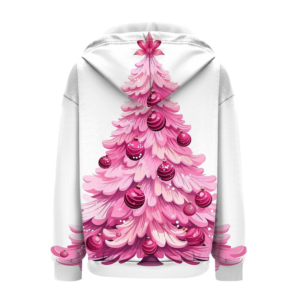 Женская рождественская печатная толстовка осень-зима с длинным рукавом кардиган куртка с карманами на молнии толстовка с капюшоном верхняя одежда