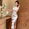 Женское улучшенное чонсам с принтом в национальном стиле, тонкое платье с разрезом вилкой