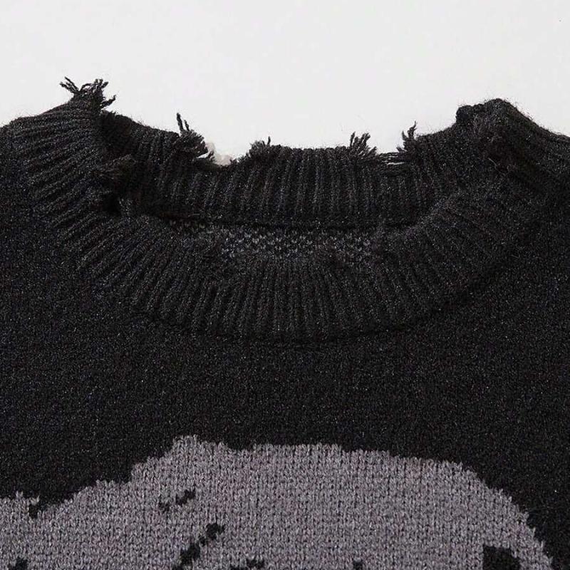 Хип-хоп темный уличный европейский и американский скелетный жаккардовый рваный свитер осень и зима мужской и женский свободный свитер вязаный свитер