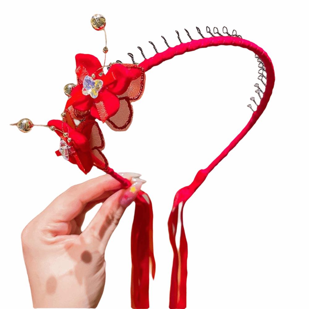 Red Ancient Headwear Tassel New Year Hair hoop Elegant Chinese Style Headband  Home