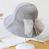 WTEMPO Hollow-out Mesh Bow Wide Brim Knitted Hats Women's Foldable Solid Color Casual Outdoor Travel Beach Hats