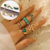 5 Pcs/Set Different Rings Fake Emeralds Decor Snake Heart Shape Luxurious Vintage Individual