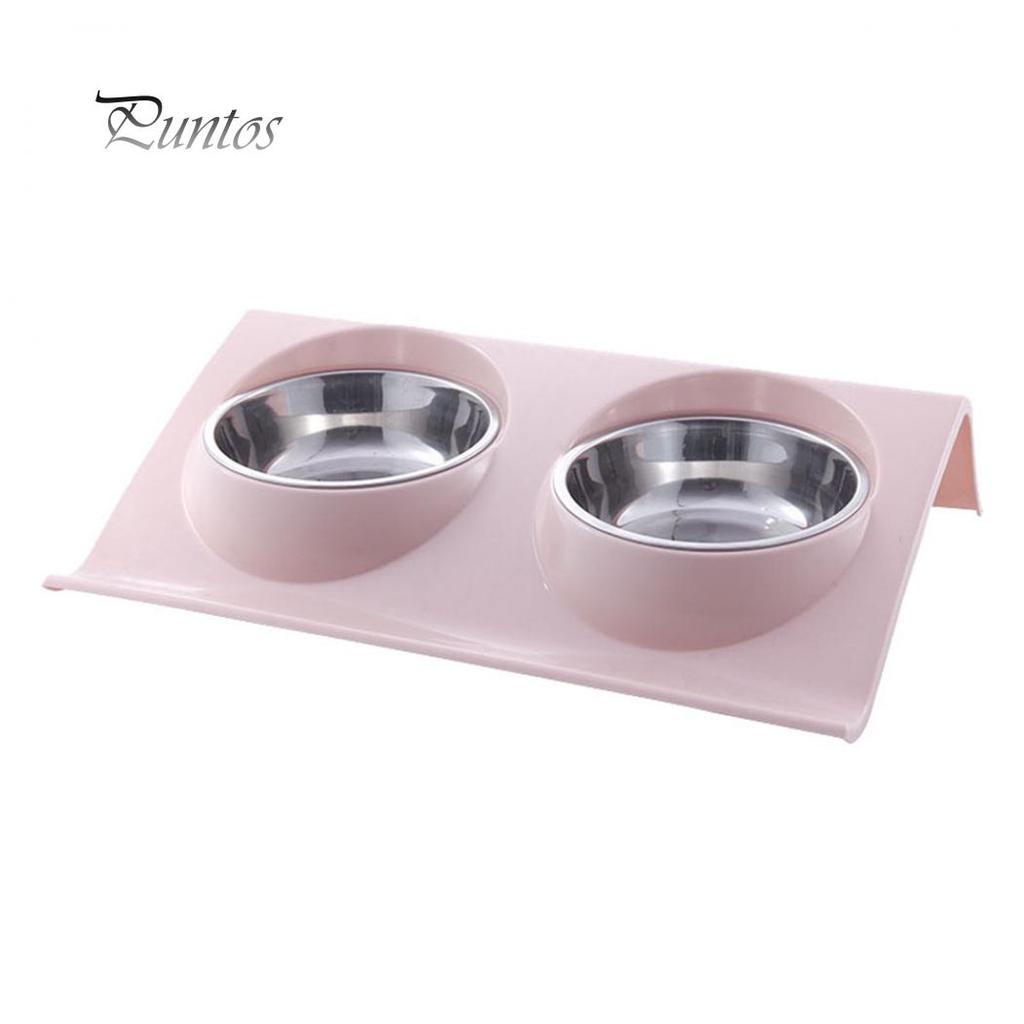 Пластиковый поддон с двумя сьемными мисками для воды и корма из нержавеющей стали диаметр 11.2 см размер 29*18.5 см