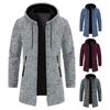 Men Coat Hooded Drawstring Long Sleeve Solid Color Mid-length Jacket with Pockets Zipper Closure Thin Knitting Outwear
