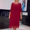 Европейское и американское женское платье миди для похудения больших размеров с рукавами пять четвертей и круглым вырезом
