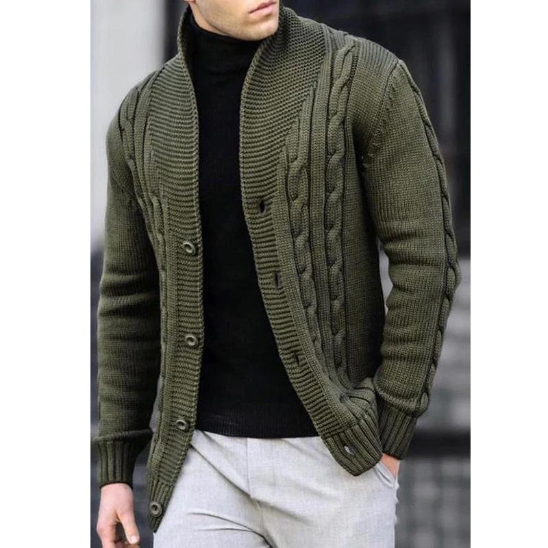 Men's Cable Knit V-Neck Cardigan Sweater with Buttons, Casual Open Front Knitwear In Dark Grey